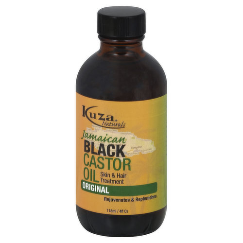 Rejuvenates & replenishes. Kuza Naturals Jamaican Black Castor Oil moisturizes, thickens and strengthens hair, helping to prevent breakage, dry and itchy scalp. Our Jamaican Black Castor Oil works for everyone. Not just hair it will also condition, moisturize and nourish the skin. Kuza Naturals Jamaican Black Castor Oil comes from Jamaican castor beans which are roasted, ground and boiled to produce 100% pure, unrefined oils, retaining their nutritive properties. No salt added. Please recycle. www.kuzaproducts.com.