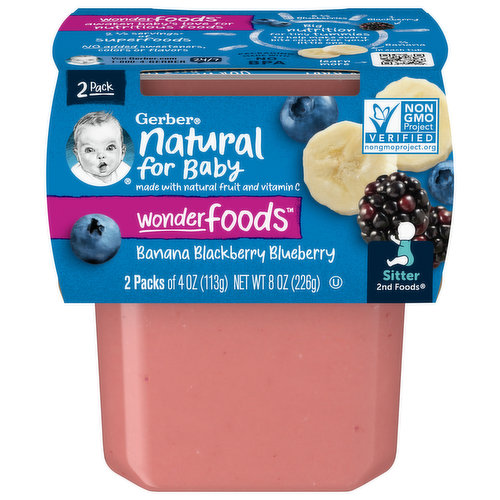 Gerber Wonder Foods, Natural for Baby, Banana Blackberry Blueberry, 2 Pack