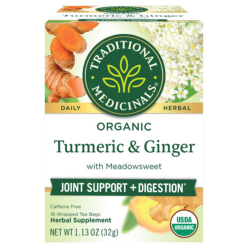 Traditional Medicinals Herbal Supplement, Organic, Turmeric & Ginger with Meadowsweet, Tea Bags