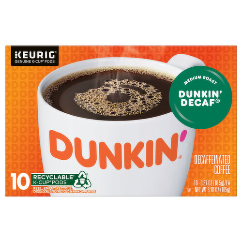 Dunkin Coffee, Medium Roast, Dunkin' Decaf, Decaffeinated, K-Cup Pods