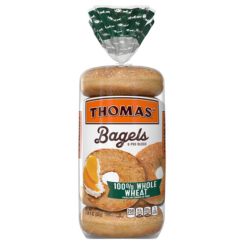 Thomas' Bagels, Pre-Sliced, 100% Whole Wheat