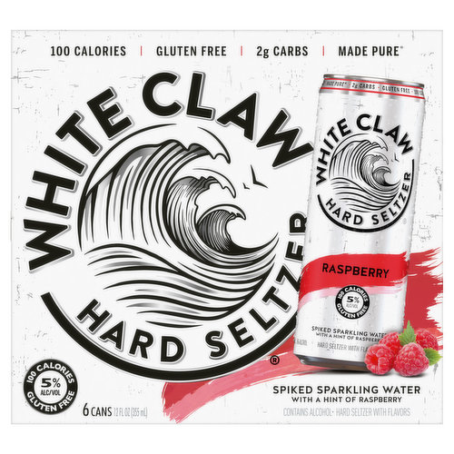 White Claw Hard Seltzer, Raspberry, Spiked, 6 Pack