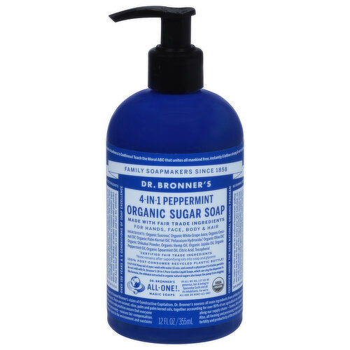 Dr. Bronner's Sugar Soap, Organic, Peppermint, 4-in-1