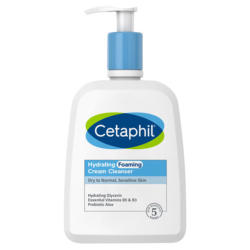 Be kind to your sensitive skin with CETAPHIL Hydrating Foaming Cream Cleanser, a creamy foaming cleanser that lathers into a rich foam, ideal for dry to normal skin. This gentle yet powerful foam face wash hydrates while cleansing without drying the skin barrier. Clinically proven to remove dirt, makeup, excess oils and impurities, it also helps to keep your skin's natural pH in check. Formulated with soothing prebiotic aloe vera and a dermatologist-backed blend of niacinamide (vitamin B3), panthenol (vitamin B5) and hydrating glycerin.This hypoallergenic, fragrance free and paraben free cleanser is clinically tested to be suitable on sensitive skin, effectively cleansing without irritation and without clogging pores, leaving your skin feeling soft and smooth.