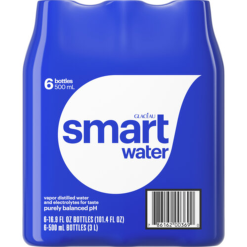 smartwater Vapor Distilled Premium Water Bottles,16 fl oz, 6 pack
