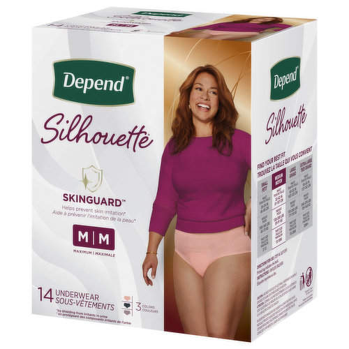  Depend Silhouette Incontinence and Postpartum Underwear for  Women, Maximum Absorbency, Disposable, Large/Extra-Large,  Lavender/Teal/Berry, 12 Count : Health & Household