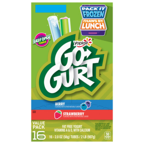 Go-Gurt Yogurt, Low Fat, Berry/Strawberry, Value Pack