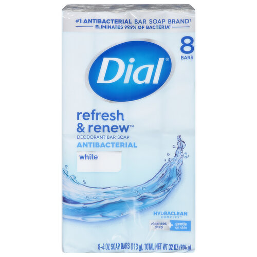 Dial Bar Soap, Deodorant, Antibacterial, White