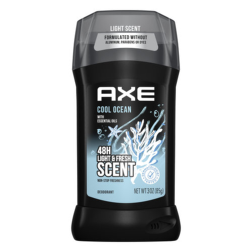 With essential oils. 48h light & fresh scent. Non-stop freshness. Dermatology tested. Keep it fresh. Fragrance infused with essential oils. Uses: Reduces underarm odor. 48 hour protection. axe.com. SmartLabel: App enabled. Questions/comments? 1-800-450-7580. axe.com.