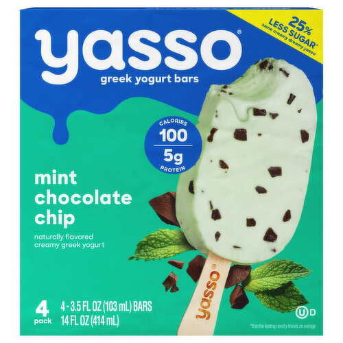 Yasso Yogurt Bars, Greek, Mint Chocolate Chip, 4 Pack