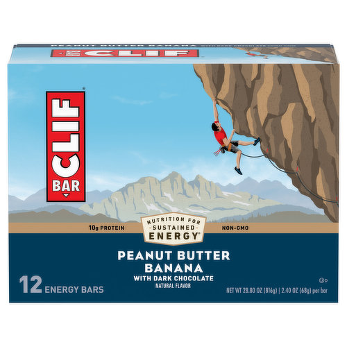 CLIF CLIF BAR - Peanut Butter Banana with Dark Chocolate Flavor - Made with Organic Oats - Non-GMO - Plant Based - Energy Bars - 2.4 oz. (12 Pack)