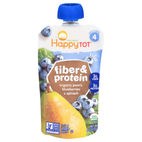 HappyTot Fruit & Veggie Blend, Organic Pears, Blueberries & Spinach, 4 (2+ Years)