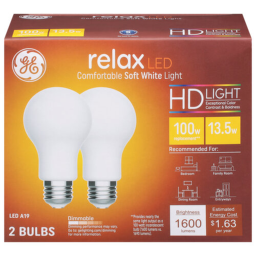 GE Light Bulbs, LED A19, Soft White, HD Light, 13.5 Watts