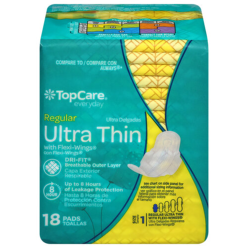 TopCare Pads, with Flexi-Wings, Ultra Thin, Regular, Size 1