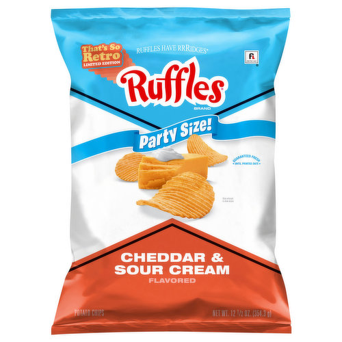 Ruffles Potato Chips, Cheddar & Sour Cream Flavored, Party Size - Super 1  Foods