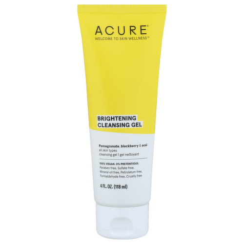 Acure Cleansing Gel, Brightening, Pomegranate, Blackberry & Acai