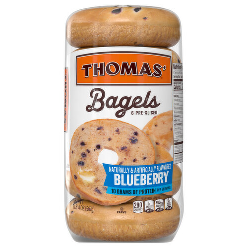 Thomas' Bagels, Blueberry, Pre-Sliced