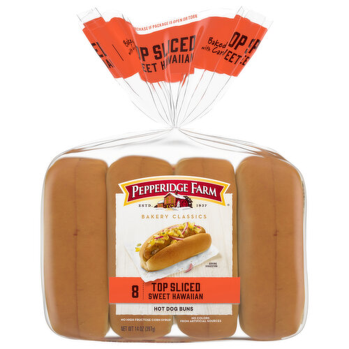 Pepperidge Farm Hot Dog Buns, Top Sliced, Sweet Hawaiian