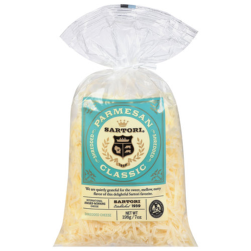 We are quietly grateful for the sweet, mellow, nutty flavor of this delightful Sartori favorite. Sartori established 1939. Master cheesemaker Wisconsin. The Sartori family is dedicated to making the best cheese in the world. We thank our great dairy-farming families in Wisconsin for sharing their premium milk with our expert cheesemakers since 1939. rBST Free: No significant difference has been found in milk from cows treated with artificial hormones.