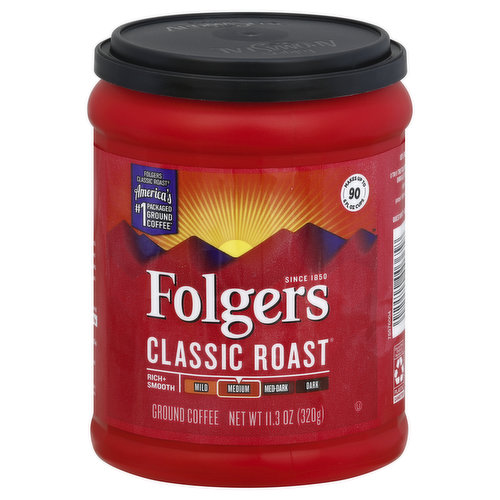 Folgers Coffee, Ground, Medium, Classic Roast