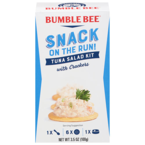 Bee well for life. Est. 1899. Mmm - So snackalicious. Feeling hungry? Craving protein? In a rush? We gotcha covered. Bumble Bee Snack on the Run! kits have it all. Tasty protein (Tuna salad is a good source of protein. Please see nutrition information for fat content). Great flavors. Crisp crackers. And a handy spoon for instant gratification. Already mixed. Ready-to-go. Open up and say yum. Stack 'em. Snack 'em. Love 'em. It's what’s inside that counts. What's Inside: 6 buttery crackers. 1 handy spoon. 1 Bumble Bee tuna salad. So creamy, So classic. Tuna Salad: US Department of Commerce: Dolphin safe. Crackers: US Department of Commerce: Dolphin safe.