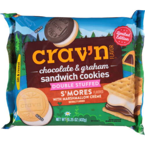 Crav'n Flavor Sandwich Cookies, Chocolate & Graham, Double Stuffed