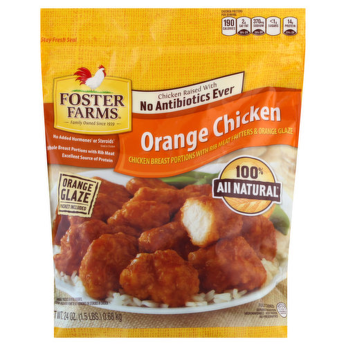 Family owned since 1939. Chicken raised with no antibiotics ever! Chicken raised with no added hormones (Federal regulations prohibit the use of hormones or steroids in chicken) or steroids (Federal regulations prohibit the use of hormones or steroids in chicken) ever! 100% all natural (Minimally processed, no artificial ingredients). Fully cooked. Microwaveable. No preservatives. At Foster Farms, being simply better is our way or life. It's what we strive for in everything we do. Family owned since 1939, Foster Farms has always been a brand you can trust. We're helping you redefine what's possible at every meal, because good food feeds good times. Better care. Better quality. Better taste. That's the Foster Farms way.