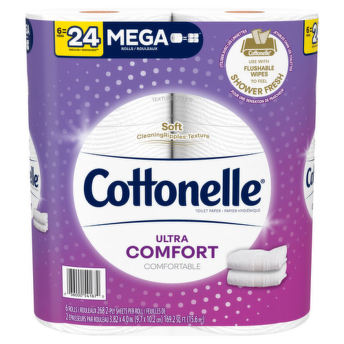 Cottonelle Toilet Paper, Mega, 2-Ply