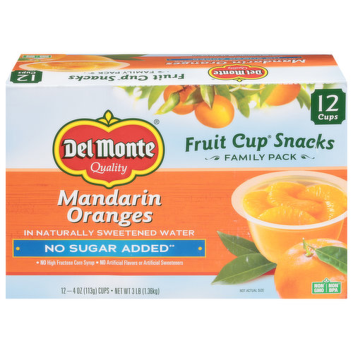 Del Monte Fruit Cup Snacks, Mandarin Oranges, Family Pack