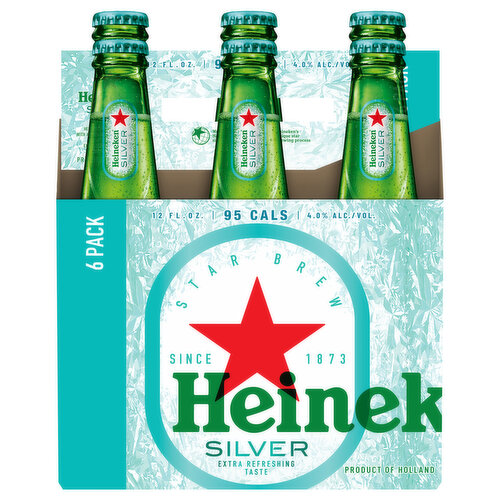 Heineken Beer, Premium Malt Lager, Silver, 6 Pack