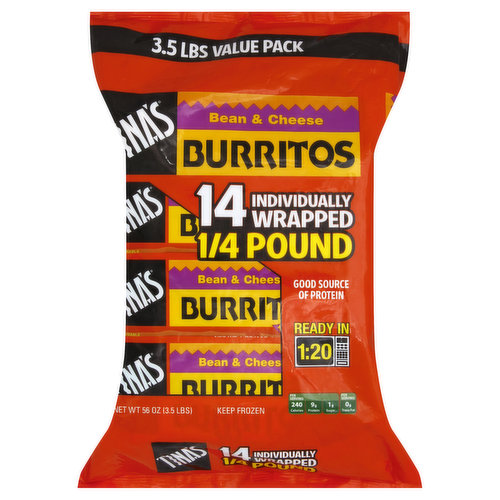 Tina's Burritos, Bean & Cheese, Value Pack