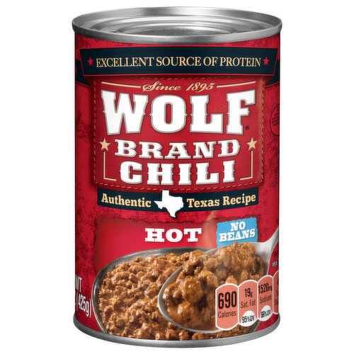 Wolf Brand Chili, No Beans, Hot