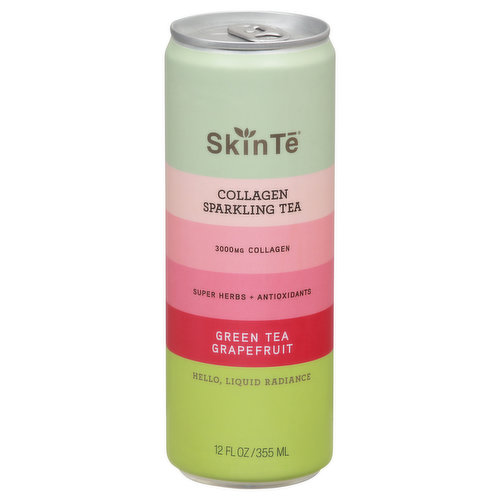 SkinTe Collagen Sparkling Tea, Green Tea Grapefruit