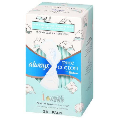 Always Pads, Regular Flow, Unscented, Size 1 - FRESH by Brookshire's