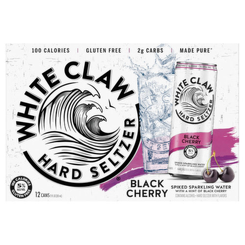 White Claw Hard Seltzer, Black Cherry, Spiked, 12 Pack