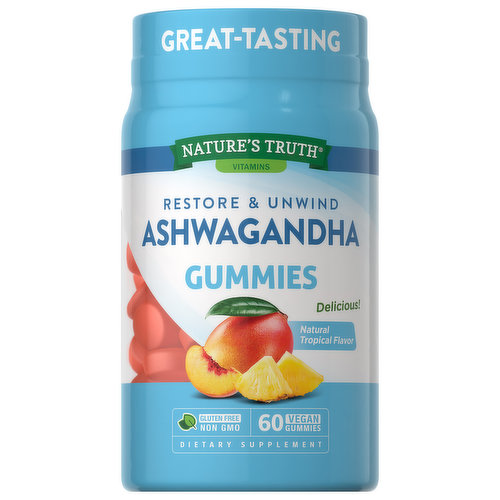 Nature's Truth Ashwagandha, Restore & Unwind, Vegan Gummies, Natural Tropical Flavor