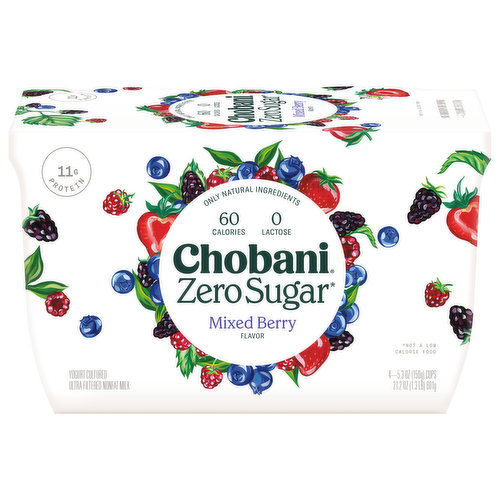 Yogurt, Greek, Nonfat, Zero Sugar, Mixed Berry Flavored