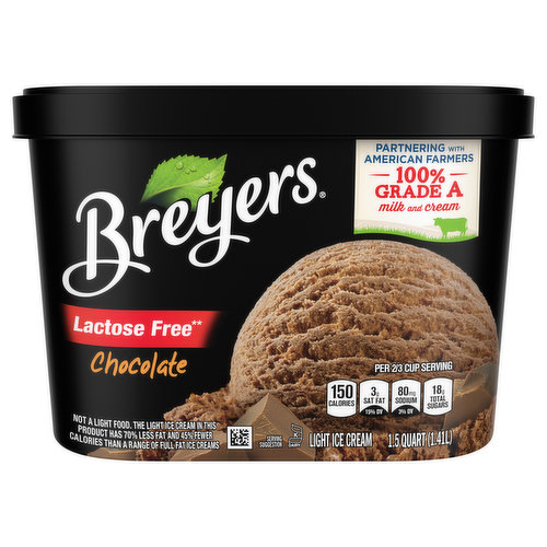Have a lactose sensitivity? No problem! Try our Breyers Chocolate Lactose Free* Ice Cream! It’s the same great chocolate light ice cream, just without the lactose*! A creamy, delicious frozen dessert made with real cocoa. That rich cocoa in this light ice cream is what makes the delicious Breyers chocolate frozen treat that you know and love. We believe that the quality of our ingredients makes the delicious chocolate desserts, and that’s why we follow the spirit of William Breyer’s Pledge of Purity, which he started in 1866. Back in his day, he made a stand to use only the best milk, cream, sugar, and fruit in his ice cream in Philadelphia. He would not compromise quality, and now more than 150 years later, we still follow his philosophy. We pledge to use only high-quality ingredient like colors and flavors from natural sources, fresh cream, sugar and milk, and sustainably farmed fruit and vanilla. Try our Breyers Lactose-Free* Vanilla frozen snack or other favorites like our famous Natural Vanilla Ice Cream, Chocolate Ice Cream and candy ice cream treats, and see if you agree! Leave us a review at www.breyers.com or follow us @Breyers on Instagram! *99% Lactose Free ** The FDA states that no significant difference has been shown between dairy derived from rBST-treated and non-rBST-treated cows.