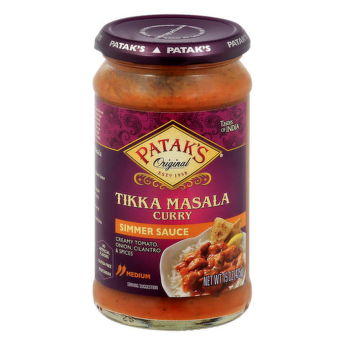 Patak's Simmer Sauce, Tikka Masala Curry, Medium