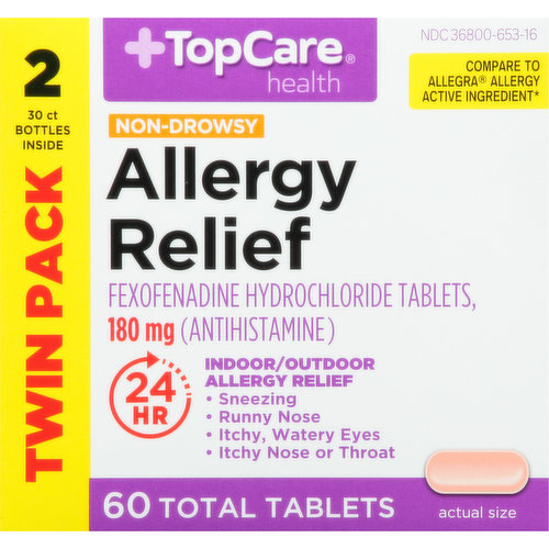 TopCare Allergy Relief, Non-Drowsy, 180 mg, Tablets, Twin Pack