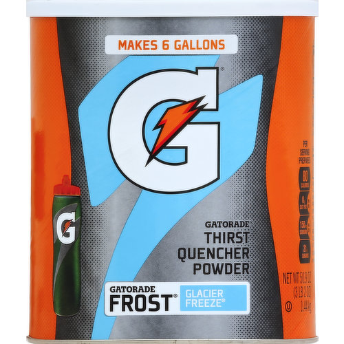 Makes 24 quarts. 80 calories per 12 fl oz serving. Fueled by: Gatorade. Electrolytes + carbs. Replenish vital nutrients and energy. Drink to rehydrate, replenish and refuel. And savor the sweat. For athletes. For performance. gatorade.com. Contains no fruit juice. Comments? 1-800-884-2867.