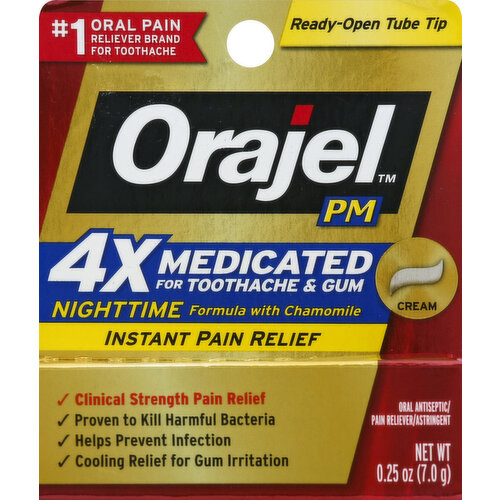 Orajel Toothache & Gum, Instant Pain Relief, Nighttime, Formula with Chamomile, Cream