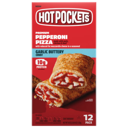 Hot Pockets Crust, Pepperoni Pizza, Premium, Garlic Buttery, 12 Pack