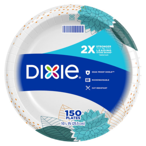 2x stronger (than the leading comparable store brand paper plate). Cut resistant. Microwavable. Soak proof shield. Dixie everyday plates and bowls are versatile and affordable, so you can focus on your day and not the dishes. Did you know? Plates are made with 90% renewable plant-based materials; one tree is planted for every tree used; to learn more go to dixie.com/sustainability. Sustainable forestry initiative certified sourcing www.sfiprogram.org.