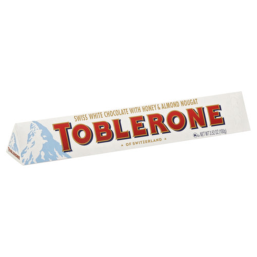 Toblerone White Chocolate, Swiss, with Honey & Almond Nougat