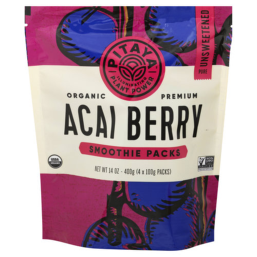 Pitaya Acai Berry, Organic, Unsweetened, Smoothie Packs