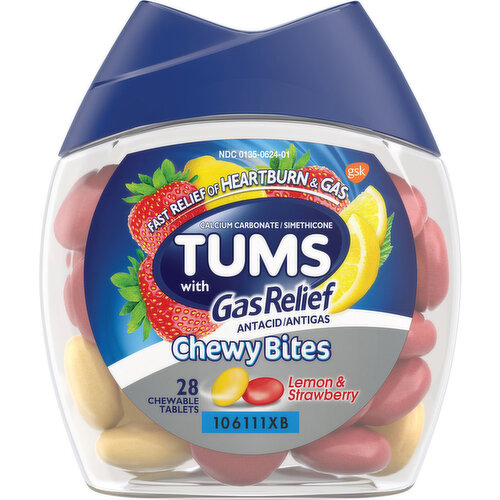 Tums Antacid/Antigas, with Gas Relief, Chewy Bites, Chewable Tablets, Lemon & Strawberry