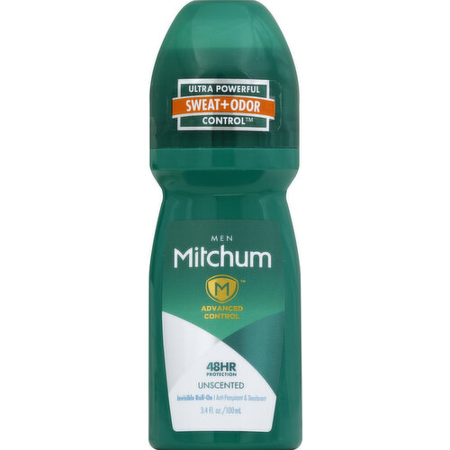 Mitchum Anti-Perspirant & Deodorant, Men, Invisible Roll-On, Unscented