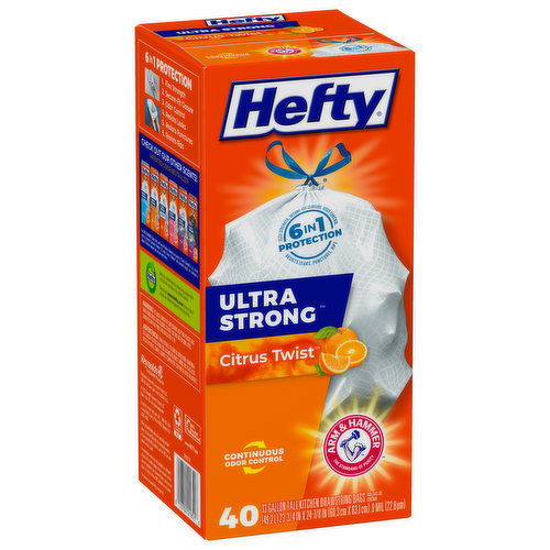 Hefty Ultra Strong Tall Kitchen Trash Bags, Blackout, Clean Burst, 13 Gallon,  40