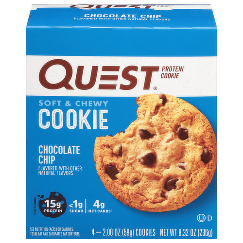 Quest Nutrition is on a mission to make the foods you crave work for you not against you. A soft & chewy chocolate chip protein cookie loaded with chocolate flavored chips and less than 1 g of sugar.